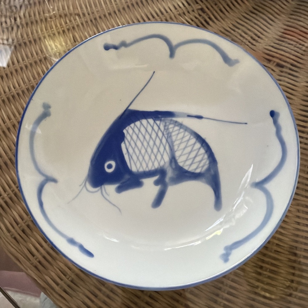 4 Vintage Koi Carp Asian Fish Noodle Bowl Made In China 8"Chinese Blue White